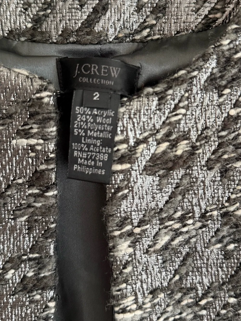 Vintage J. Crew Metallic Black and Silver Houndstooth Tailored Lady Jacket
